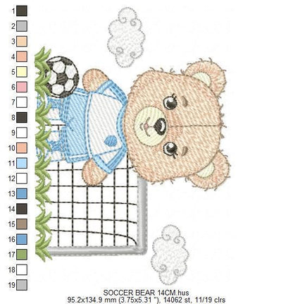 Soccer player embroidery designs - Baby Boy Bear machine embroidery file - Boy with soccer ball file - Instant digital download pes jef dst