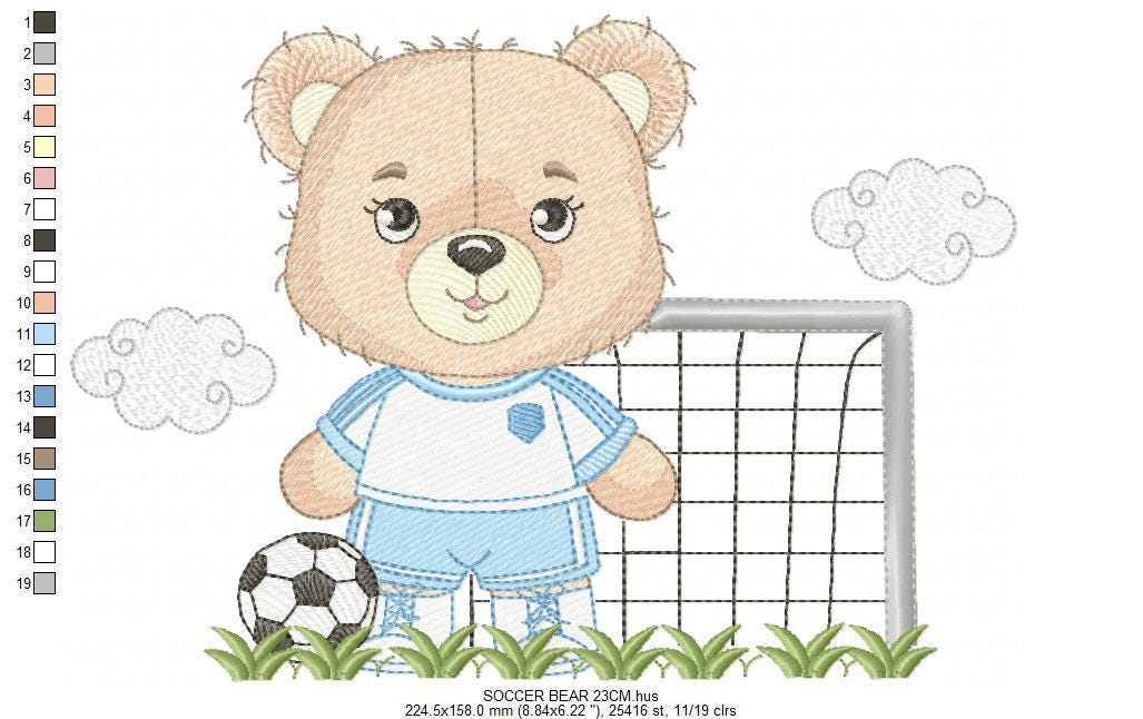 Soccer player embroidery designs - Baby Boy Bear machine embroidery file - Boy with soccer ball file - Instant digital download pes jef dst