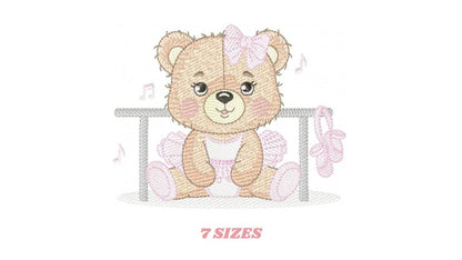 Ballerina Bear embroidery designs - Ballet Dancer Teddy Bear machine embroidery pattern - Baby girl file - Seating Bear - Instant download