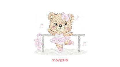 Ballerina Bear embroidery designs - Ballet Dancer Teddy Bear machine embroidery pattern - Baby girl file - Instant digital download pes jef