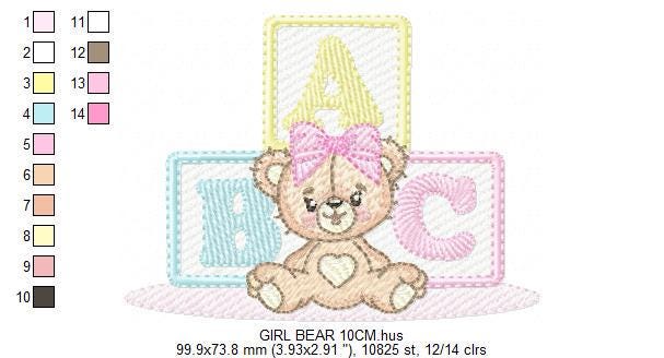 Birthday Teddy Bear embroidery designs - Baby girl Bear with toys machine embroidery pattern - Cute Teddy Bear file - Instant download pes