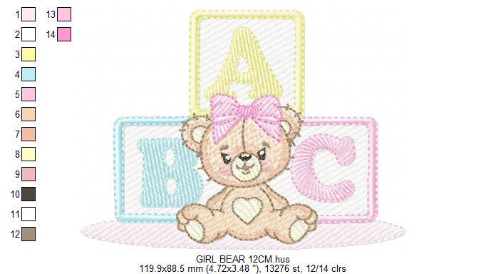 Birthday Teddy Bear embroidery designs - Baby girl Bear with toys machine embroidery pattern - Cute Teddy Bear file - Instant download pes