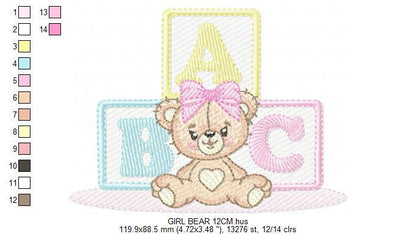 Birthday Teddy Bear embroidery designs - Baby girl Bear with toys machine embroidery pattern - Cute Teddy Bear file - Instant download pes