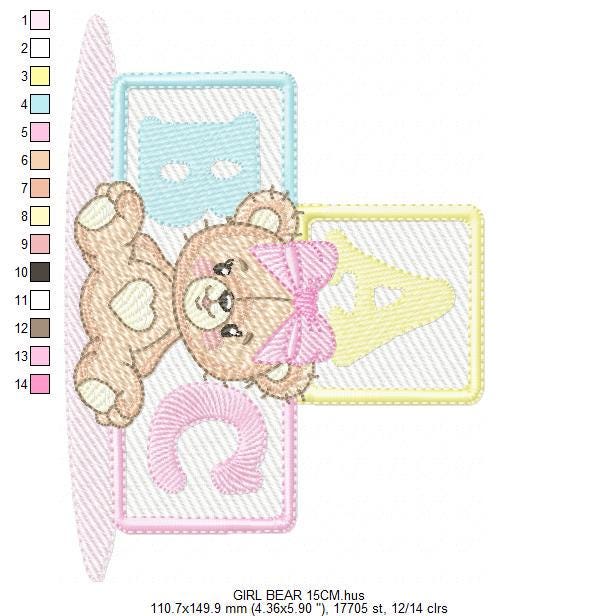 Birthday Teddy Bear embroidery designs - Baby girl Bear with toys machine embroidery pattern - Cute Teddy Bear file - Instant download pes