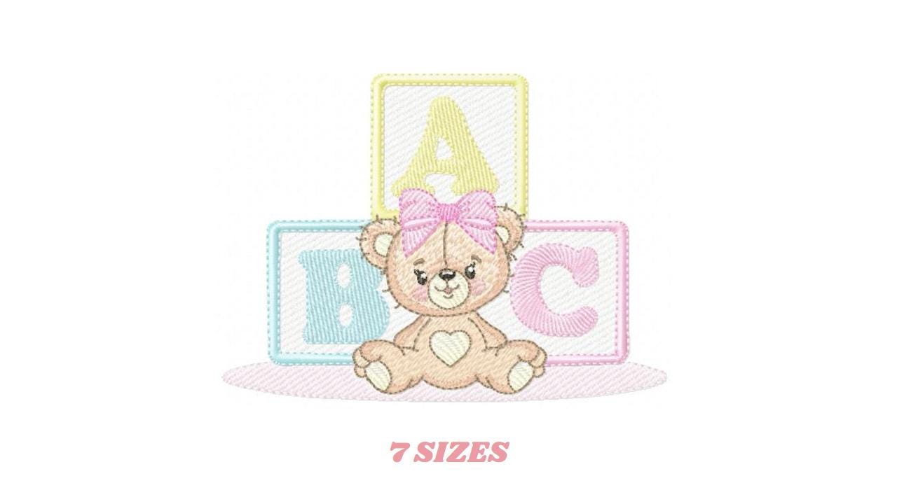 Birthday Teddy Bear embroidery designs - Baby girl Bear with toys machine embroidery pattern - Cute Teddy Bear file - Instant download pes