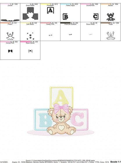 Birthday Teddy Bear embroidery designs - Baby girl Bear with toys machine embroidery pattern - Cute Teddy Bear file - Instant download pes
