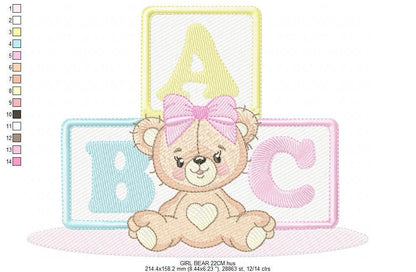 Birthday Teddy Bear embroidery designs - Baby girl Bear with toys machine embroidery pattern - Cute Teddy Bear file - Instant download pes