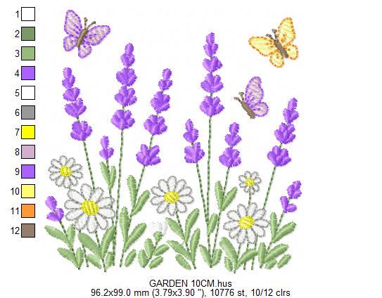 Flower garden embroidery design - Lavender flowers with butterflies machine embroidery pattern - Kitchen Tea towel - Instant download pes