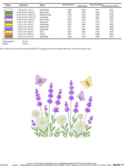 Flower garden embroidery design - Lavender flowers with butterflies machine embroidery pattern - Kitchen Tea towel - Instant download pes