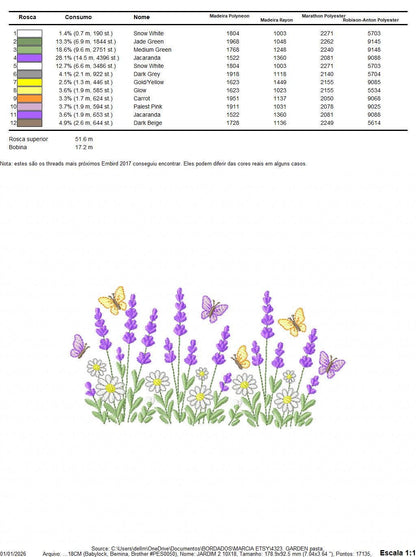 Flower garden embroidery design - Lavender and daisies flowers butterflies machine embroidery pattern - Kitchen Towel - Instant download