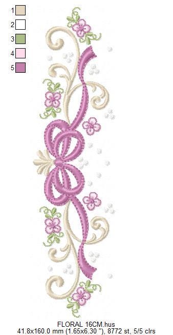 Flower with lace embroidery designs - Floral Line Divider machine embroidery pattern - Roses Kitchen Towel file - Instant download pes jef
