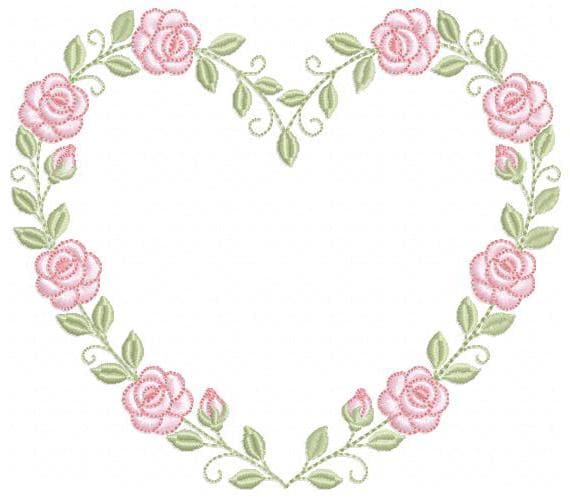 Heart with flowers embroidery designs - Rose heart frame machine embroidery pattern - Baby girl file - Instant digital download pes jef dst