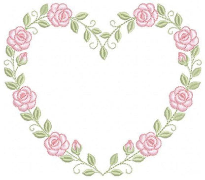 Heart with flowers embroidery designs - Rose heart frame machine embroidery pattern - Baby girl file - Instant digital download pes jef dst