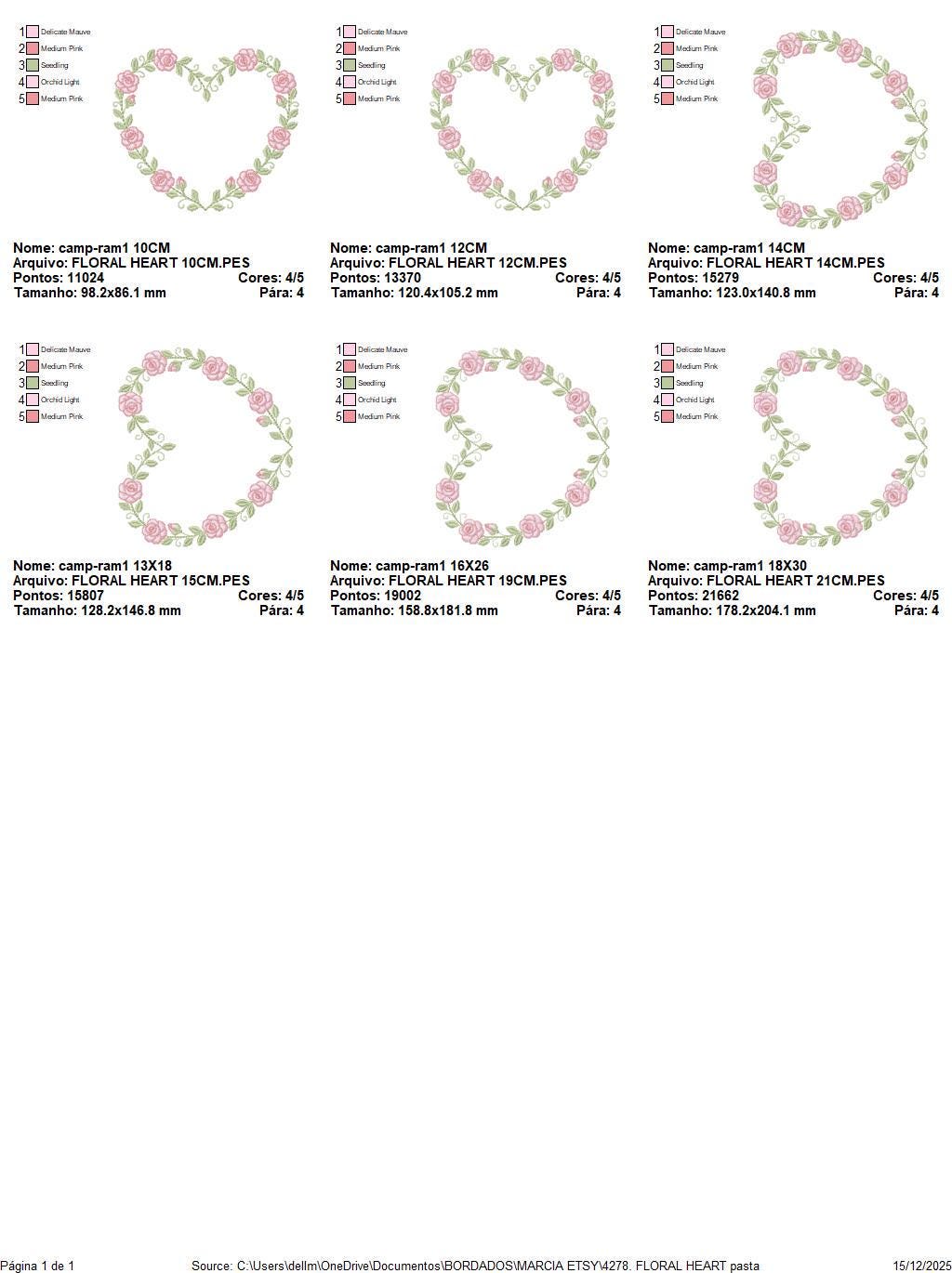 Heart with flowers embroidery designs - Rose heart frame machine embroidery pattern - Baby girl file - Instant digital download pes jef dst