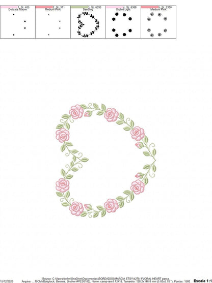 Heart with flowers embroidery designs - Rose heart frame machine embroidery pattern - Baby girl file - Instant digital download pes jef dst