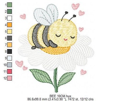 Bee embroidery design - Bee sleeping in daisy flower machine embroidery pattern - Beekeeping Kitchen Towel file - Instant digital download