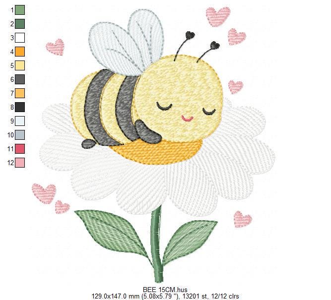 Bee embroidery design - Bee sleeping in daisy flower machine embroidery pattern - Beekeeping Kitchen Towel file - Instant digital download