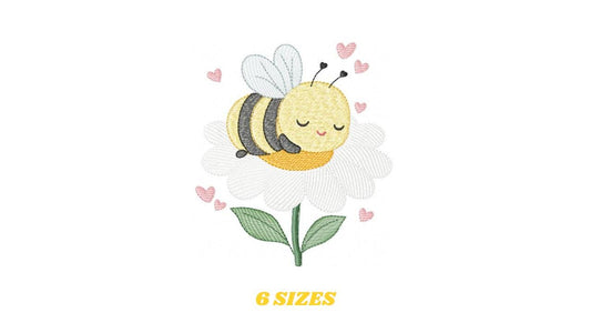 Bee embroidery design - Bee sleeping in daisy flower machine embroidery pattern - Beekeeping Kitchen Towel file - Instant digital download