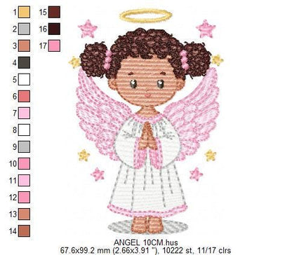 Angel embroidery designs - Angelic Baby girl with curly hair machine embroidery pattern - Girl with wings and halo file - Instant download
