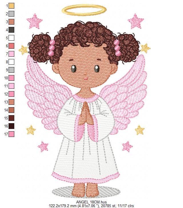 Angel embroidery designs - Angelic Baby girl with curly hair machine embroidery pattern - Girl with wings and halo file - Instant download