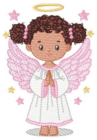 Angel embroidery designs - Angelic Baby girl with curly hair machine embroidery pattern - Girl with wings and halo file - Instant download