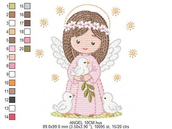 Angel embroidery designs - Angelic Baby girl with doves machine embroidery pattern - Girl with wings and halo file - Instant download pes