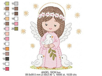 Angel embroidery designs - Angelic Baby girl with doves machine embroidery pattern - Girl with wings and halo file - Instant download pes