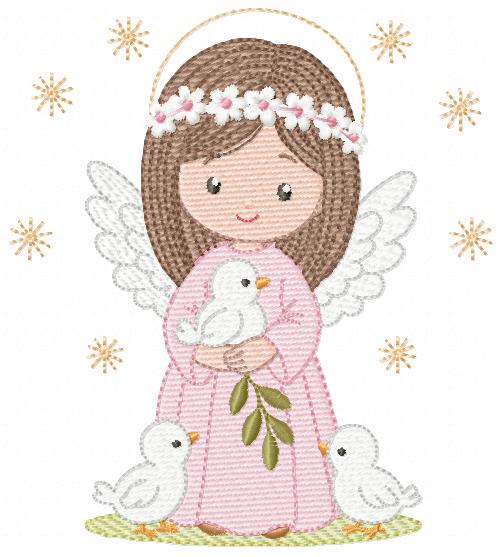Angel embroidery designs - Angelic Baby girl with doves machine embroidery pattern - Girl with wings and halo file - Instant download pes