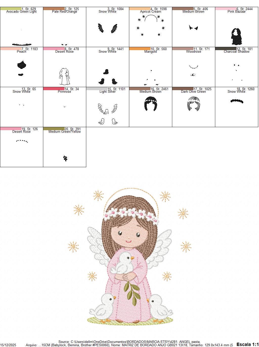 Angel embroidery designs - Angelic Baby girl with doves machine embroidery pattern - Girl with wings and halo file - Instant download pes