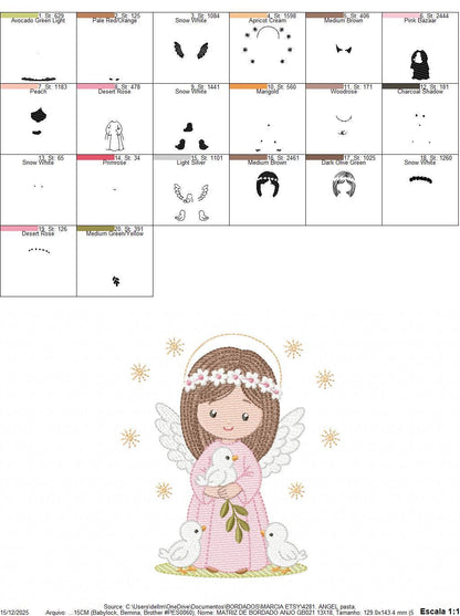 Angel embroidery designs - Angelic Baby girl with doves machine embroidery pattern - Girl with wings and halo file - Instant download pes