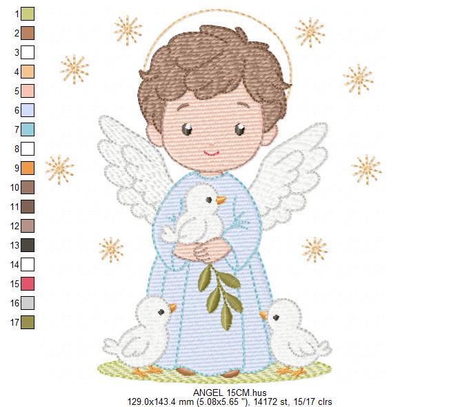 Angel embroidery designs - Angelic Baby Boy with doves machine embroidery pattern - Boy with wings and halo file - Instant download pes jef