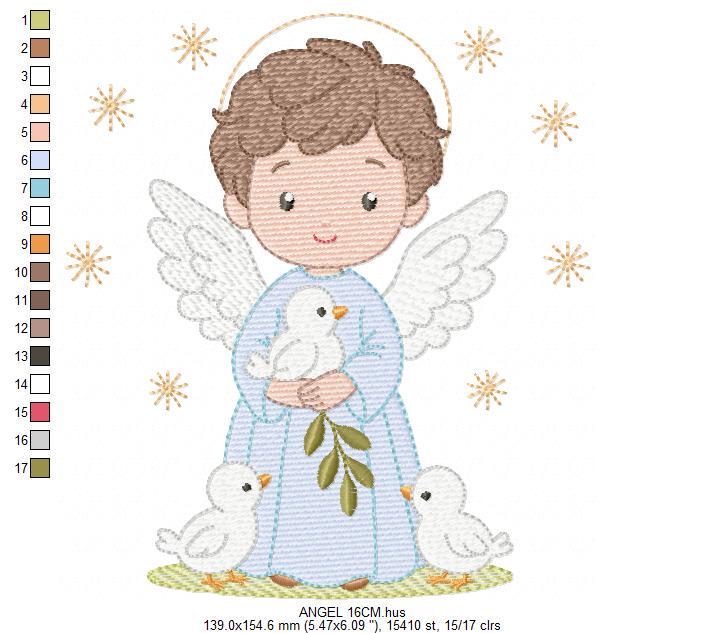 Angel embroidery designs - Angelic Baby Boy with doves machine embroidery pattern - Boy with wings and halo file - Instant download pes jef