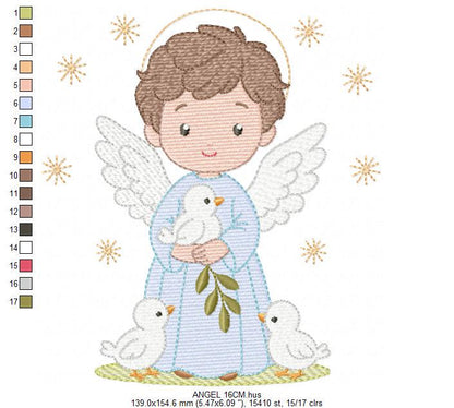 Angel embroidery designs - Angelic Baby Boy with doves machine embroidery pattern - Boy with wings and halo file - Instant download pes jef