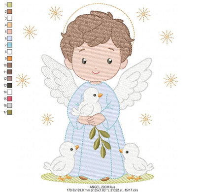 Angel embroidery designs - Angelic Baby Boy with doves machine embroidery pattern - Boy with wings and halo file - Instant download pes jef