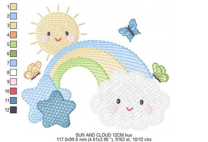 Rainbow embroidery design - Sun cloud and rainbow machine embroidery pattern - Baby boyfile - Instant digital download pes jef dst hus vp3