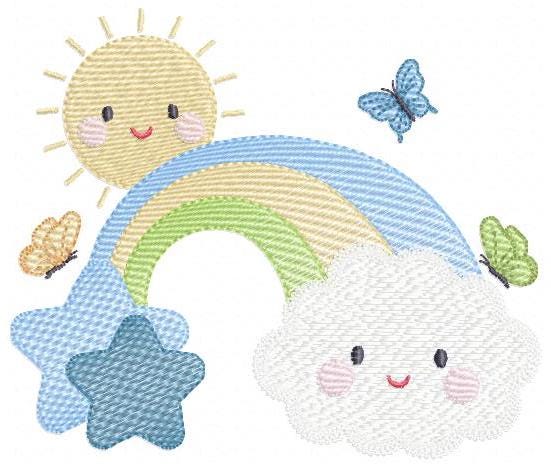 Rainbow embroidery design - Sun cloud and rainbow machine embroidery pattern - Baby boyfile - Instant digital download pes jef dst hus vp3