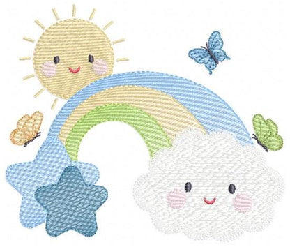 Rainbow embroidery design - Sun cloud and rainbow machine embroidery pattern - Baby boyfile - Instant digital download pes jef dst hus vp3