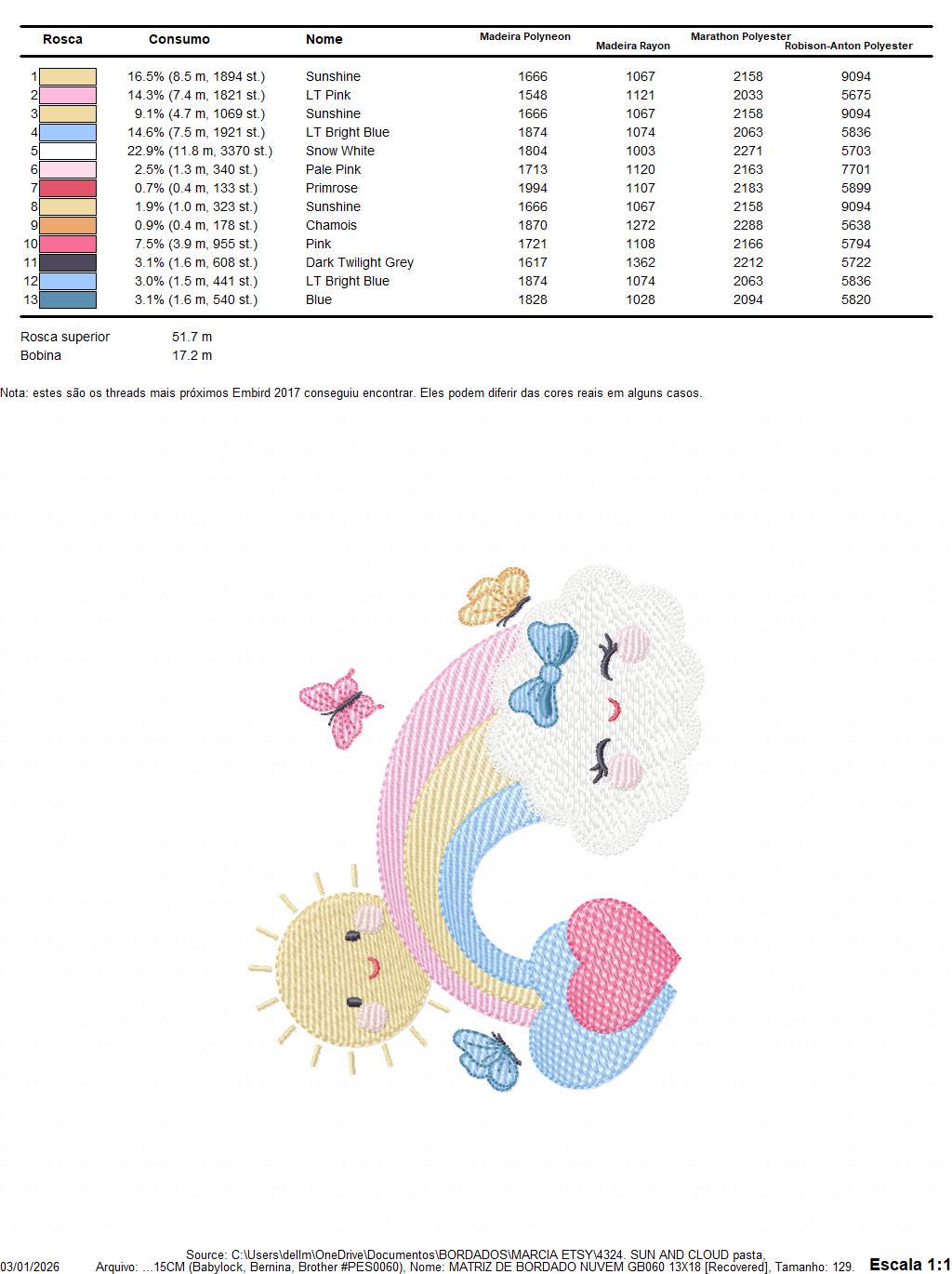 Rainbow embroidery design - Sun cloud and rainbow machine embroidery pattern - Baby girl file - Instant digital download pes jef dst hus vp3