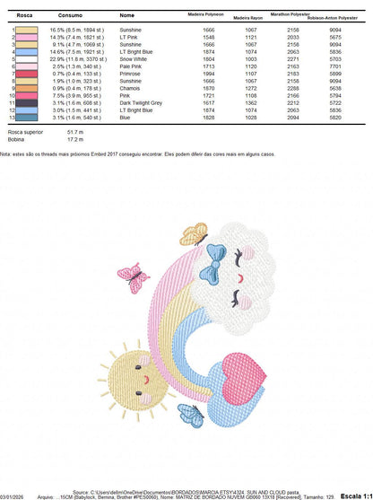 Rainbow embroidery design - Sun cloud and rainbow machine embroidery pattern - Baby girl file - Instant digital download pes jef dst hus vp3