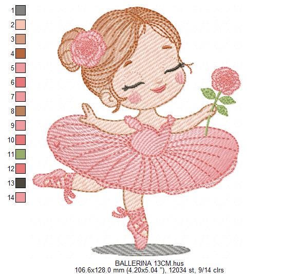 Ballerina embroidery designs - Ballet dancer with flowers machine embroidery pattern - Baby girl with flowers - Instant digital download pes