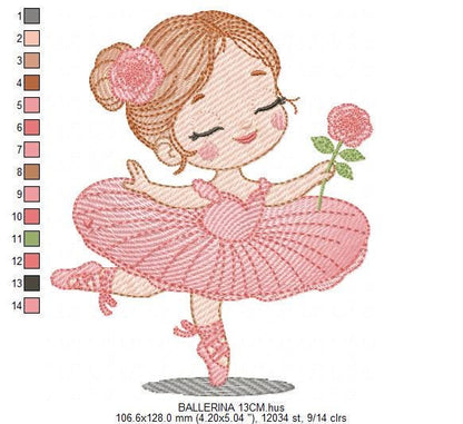 Ballerina embroidery designs - Ballet dancer with flowers machine embroidery pattern - Baby girl with flowers - Instant digital download pes