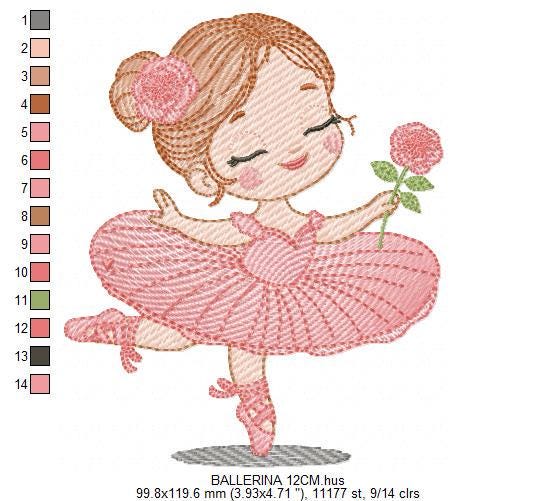 Ballerina embroidery designs - Ballet dancer with flowers machine embroidery pattern - Baby girl with flowers - Instant digital download pes