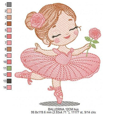 Ballerina embroidery designs - Ballet dancer with flowers machine embroidery pattern - Baby girl with flowers - Instant digital download pes
