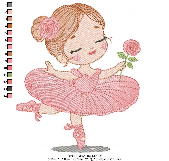 Ballerina embroidery designs - Ballet dancer with flowers machine embroidery pattern - Baby girl with flowers - Instant digital download pes