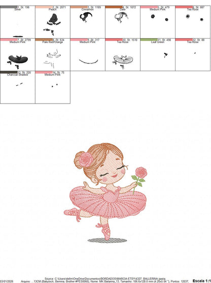 Ballerina embroidery designs - Ballet dancer with flowers machine embroidery pattern - Baby girl with flowers - Instant digital download pes