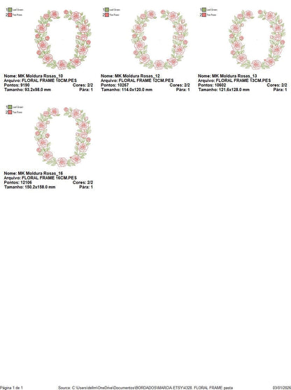 Flower Wreath embroidery designs - Floral Roses Frame machine embroidery pattern - Kitchen Tea Towel file - Instant digital download pes jef