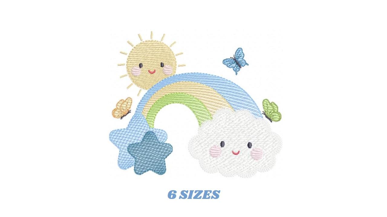 Rainbow embroidery design - Sun cloud and rainbow machine embroidery pattern - Baby boyfile - Instant digital download pes jef dst hus vp3