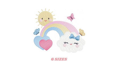 Rainbow embroidery design - Sun cloud and rainbow machine embroidery pattern - Baby girl file - Instant digital download pes jef dst hus vp3