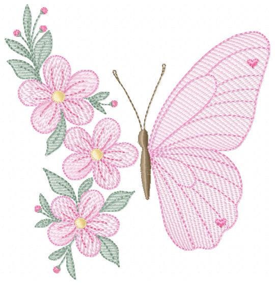 Butterfly embroidery designs - Flower machine embroidery pattern - Floral Kitchen towel file - Instant digital download pes jef dst hus vp3