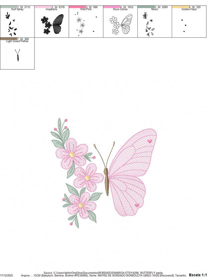 Butterfly embroidery designs - Flower machine embroidery pattern - Floral Kitchen towel file - Instant digital download pes jef dst hus vp3